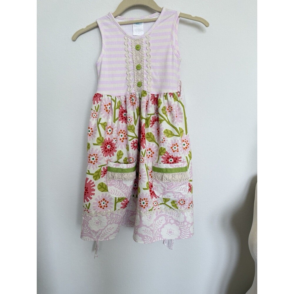 Peaches ‘n Cream Pink & Multi Color Girls Size 6 Garden Party Sun Dress Floral